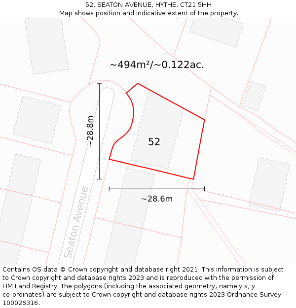 52, SEATON AVENUE, HYTHE, CT21 5HH: Plot and title map