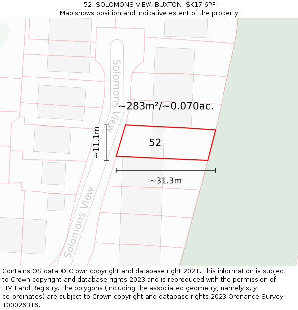 52, SOLOMONS VIEW, BUXTON, SK17 6PF: Plot and title map