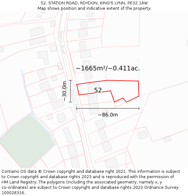 52, STATION ROAD, ROYDON, KING'S LYNN, PE32 1AW: Plot and title map