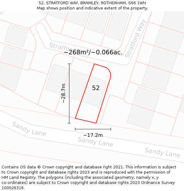 52, STRATFORD WAY, BRAMLEY, ROTHERHAM, S66 1WN: Plot and title map