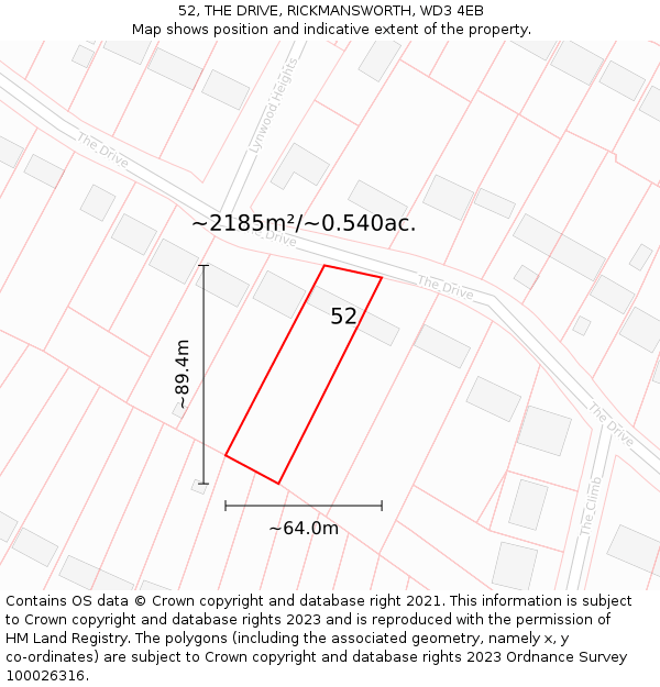 52, THE DRIVE, RICKMANSWORTH, WD3 4EB: Plot and title map