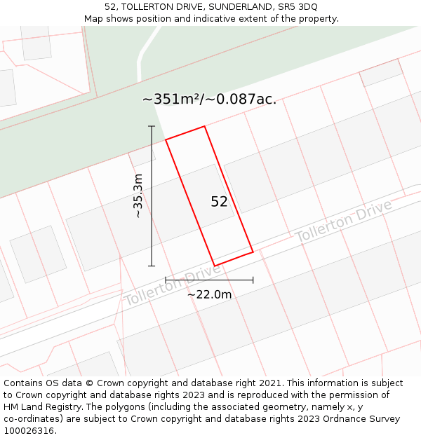 52, TOLLERTON DRIVE, SUNDERLAND, SR5 3DQ: Plot and title map