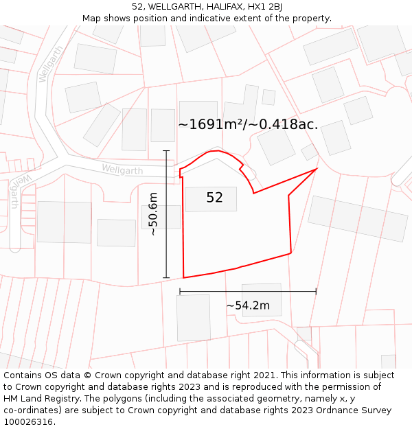 52, WELLGARTH, HALIFAX, HX1 2BJ: Plot and title map