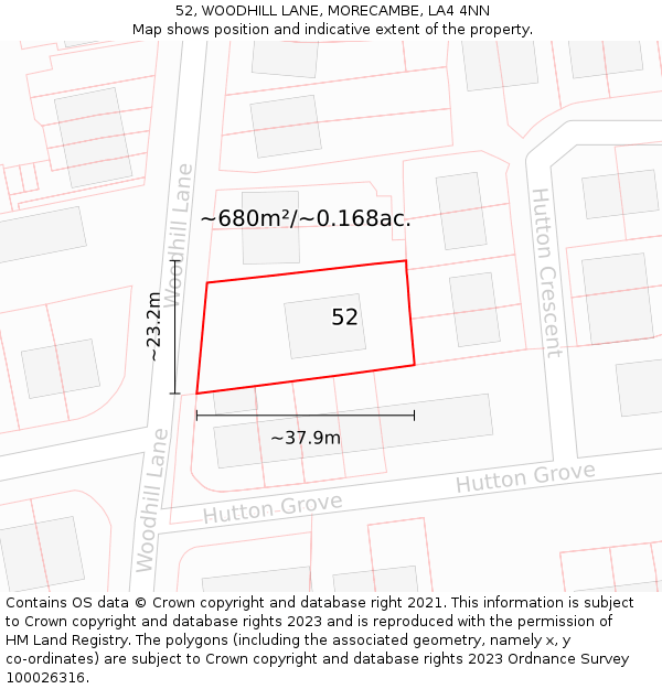 52, WOODHILL LANE, MORECAMBE, LA4 4NN: Plot and title map