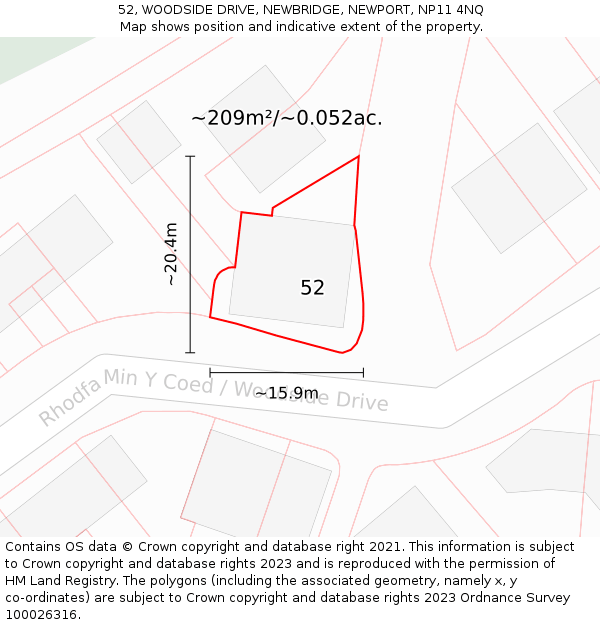 52, WOODSIDE DRIVE, NEWBRIDGE, NEWPORT, NP11 4NQ: Plot and title map