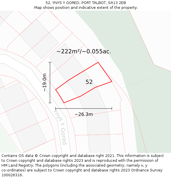 52, YNYS Y GORED, PORT TALBOT, SA13 2EB: Plot and title map