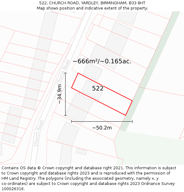 522, CHURCH ROAD, YARDLEY, BIRMINGHAM, B33 8HT: Plot and title map