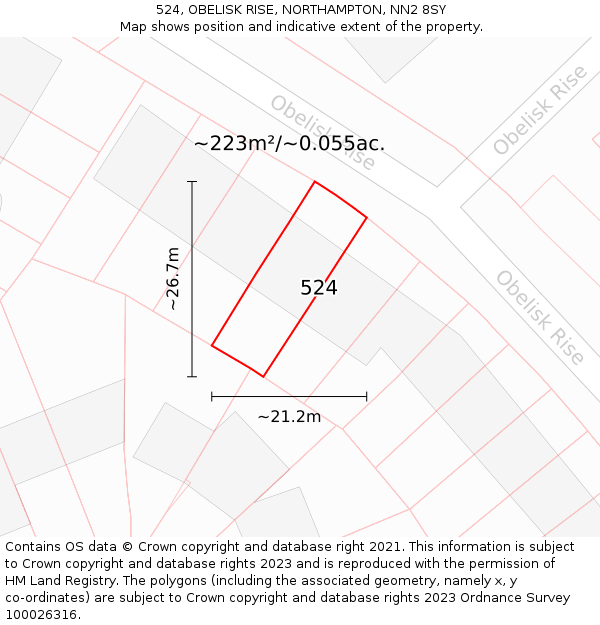 524, OBELISK RISE, NORTHAMPTON, NN2 8SY: Plot and title map