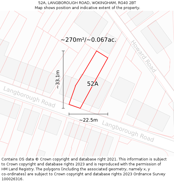 52A, LANGBOROUGH ROAD, WOKINGHAM, RG40 2BT: Plot and title map