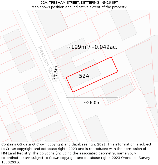 52A, TRESHAM STREET, KETTERING, NN16 8RT: Plot and title map