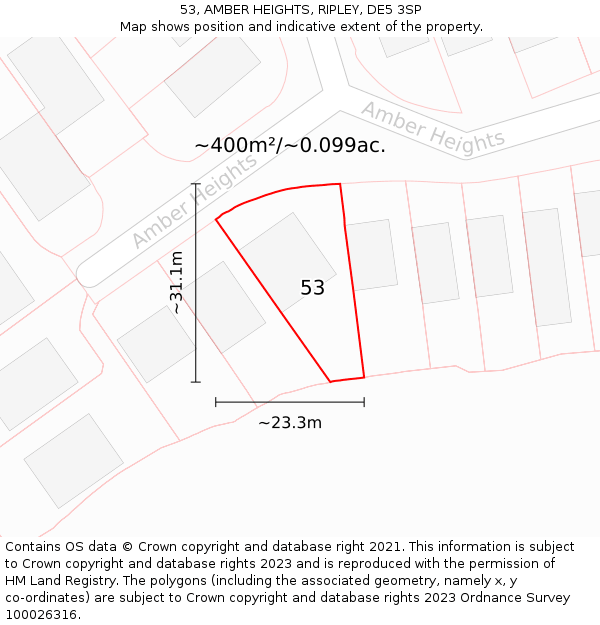 53, AMBER HEIGHTS, RIPLEY, DE5 3SP: Plot and title map