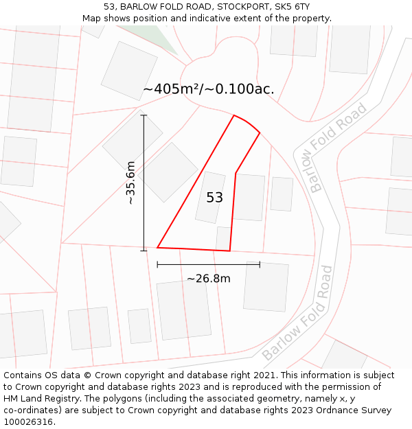 53, BARLOW FOLD ROAD, STOCKPORT, SK5 6TY: Plot and title map