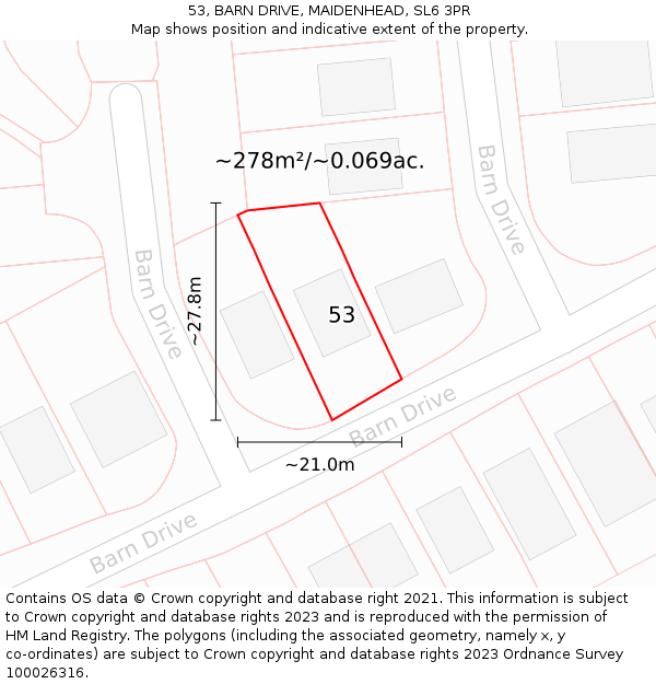 53, BARN DRIVE, MAIDENHEAD, SL6 3PR: Plot and title map