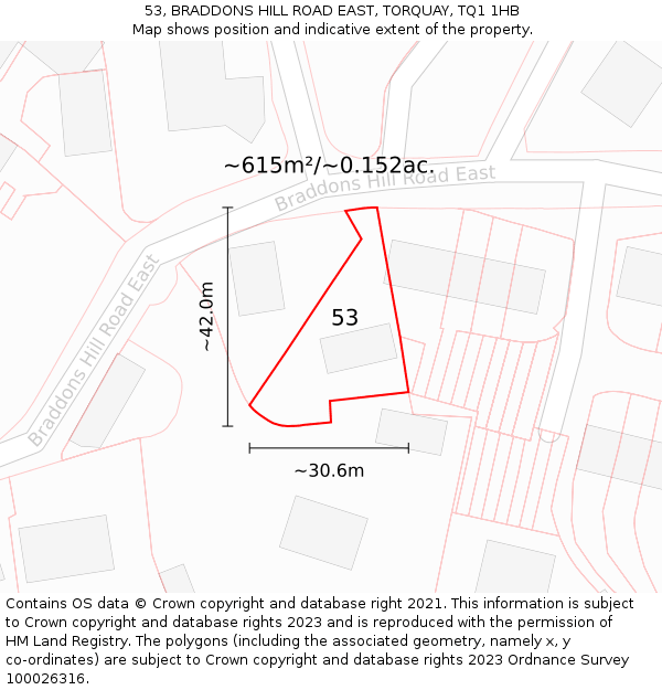 53, BRADDONS HILL ROAD EAST, TORQUAY, TQ1 1HB: Plot and title map