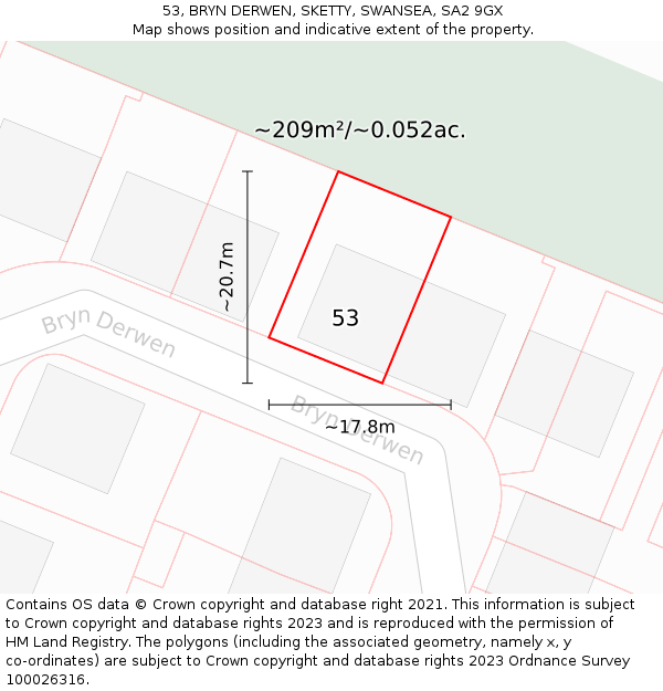 53, BRYN DERWEN, SKETTY, SWANSEA, SA2 9GX: Plot and title map