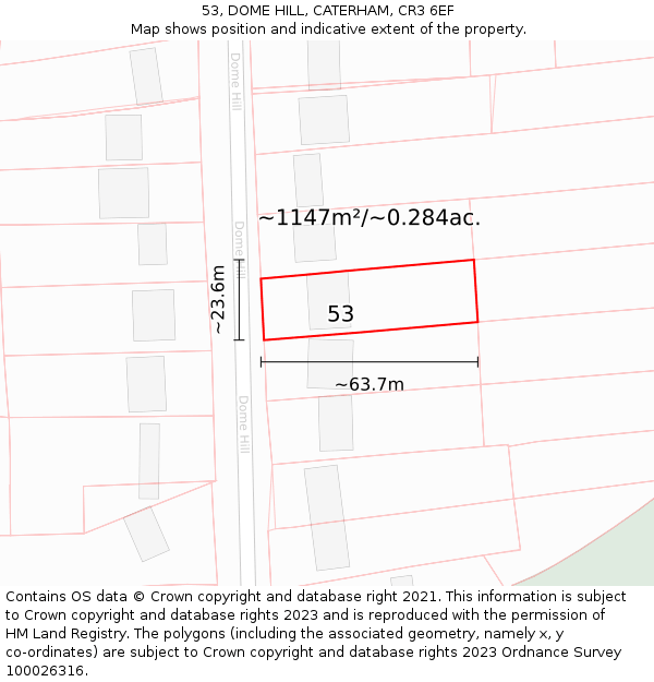 53, DOME HILL, CATERHAM, CR3 6EF: Plot and title map