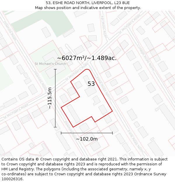 53, ESHE ROAD NORTH, LIVERPOOL, L23 8UE: Plot and title map