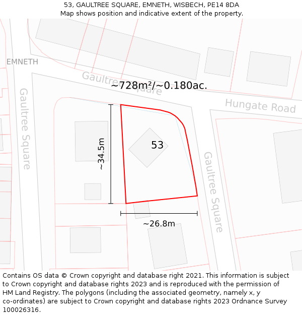 53, GAULTREE SQUARE, EMNETH, WISBECH, PE14 8DA: Plot and title map