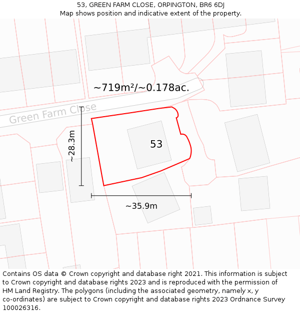 53, GREEN FARM CLOSE, ORPINGTON, BR6 6DJ: Plot and title map