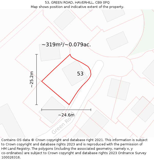 53, GREEN ROAD, HAVERHILL, CB9 0PQ: Plot and title map