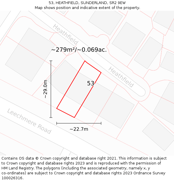 53, HEATHFIELD, SUNDERLAND, SR2 9EW: Plot and title map