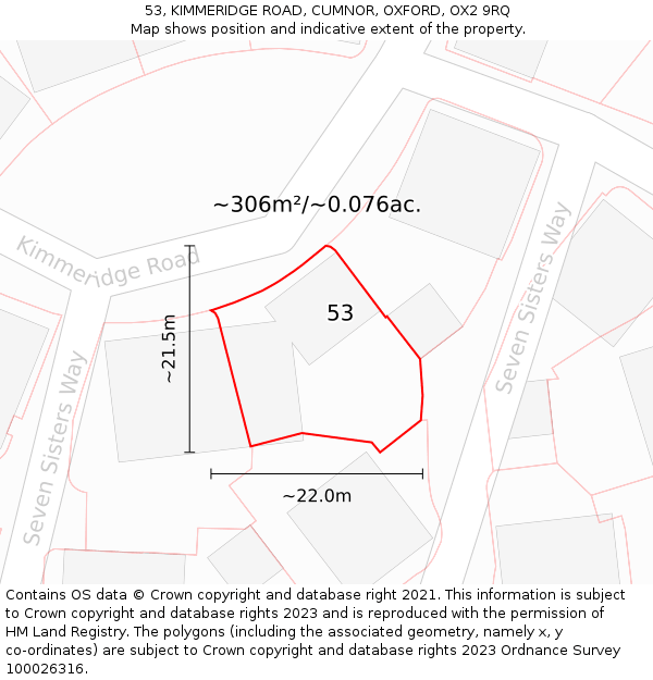 53, KIMMERIDGE ROAD, CUMNOR, OXFORD, OX2 9RQ: Plot and title map