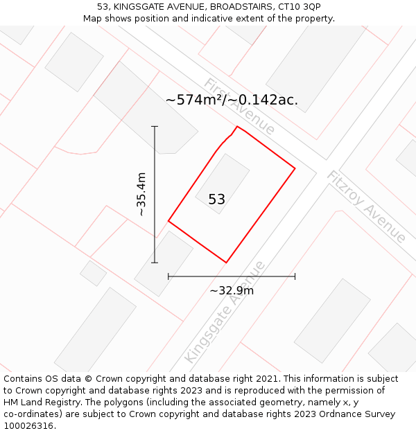 53, KINGSGATE AVENUE, BROADSTAIRS, CT10 3QP: Plot and title map