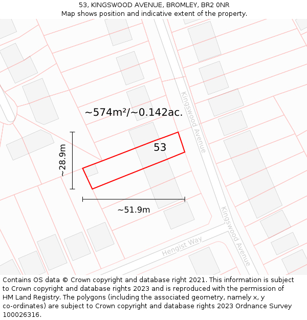 53, KINGSWOOD AVENUE, BROMLEY, BR2 0NR: Plot and title map