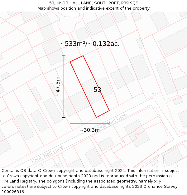 53, KNOB HALL LANE, SOUTHPORT, PR9 9QS: Plot and title map