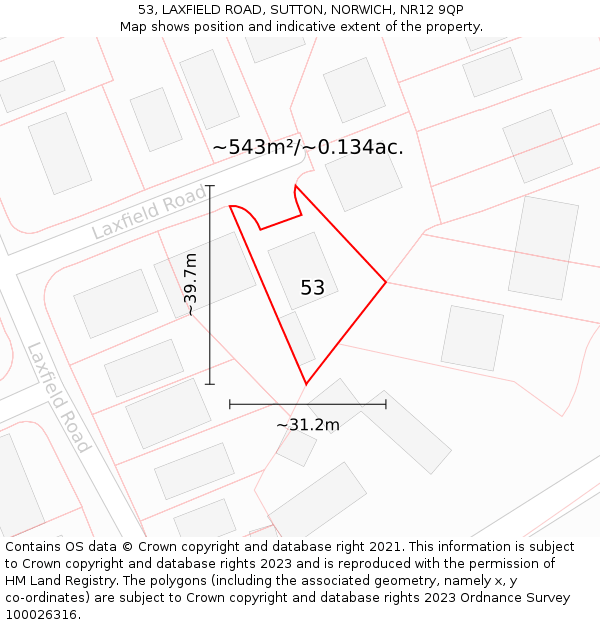 53, LAXFIELD ROAD, SUTTON, NORWICH, NR12 9QP: Plot and title map