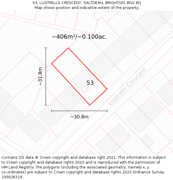 53, LUSTRELLS CRESCENT, SALTDEAN, BRIGHTON, BN2 8FJ: Plot and title map