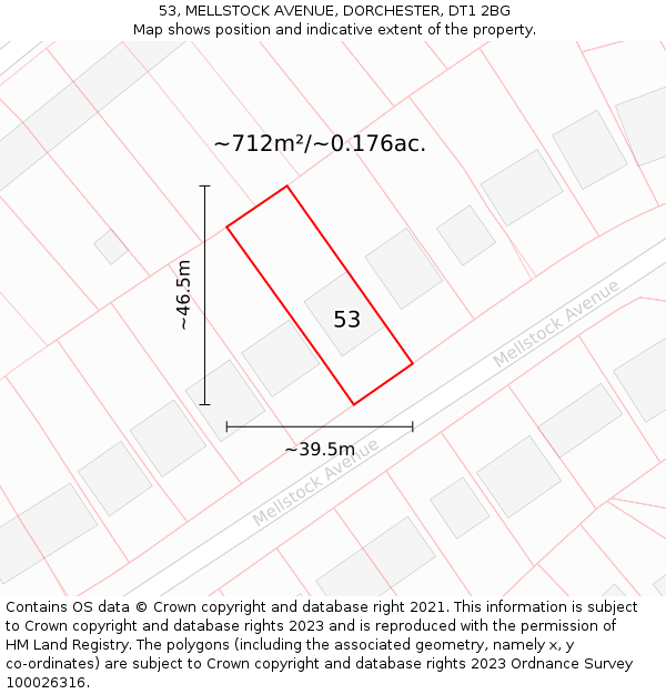 53, MELLSTOCK AVENUE, DORCHESTER, DT1 2BG: Plot and title map