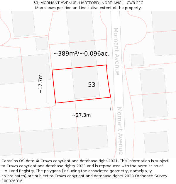 53, MORNANT AVENUE, HARTFORD, NORTHWICH, CW8 2FG: Plot and title map