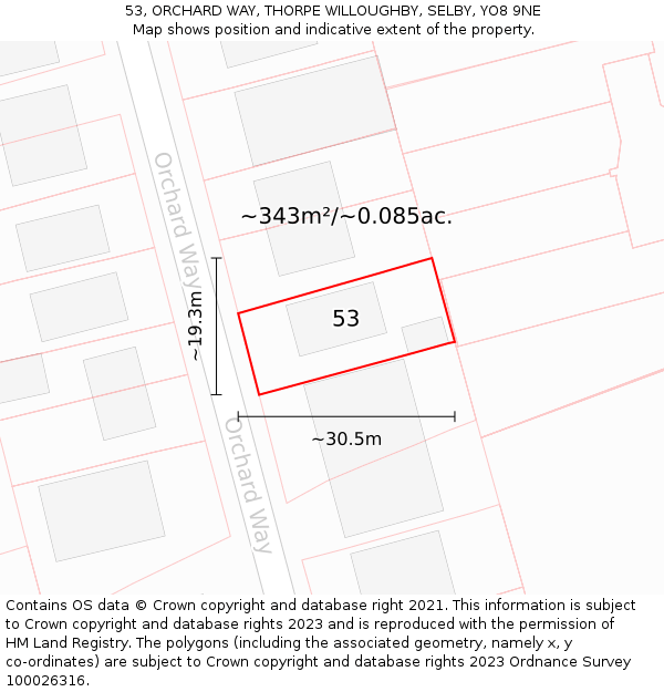 53, ORCHARD WAY, THORPE WILLOUGHBY, SELBY, YO8 9NE: Plot and title map