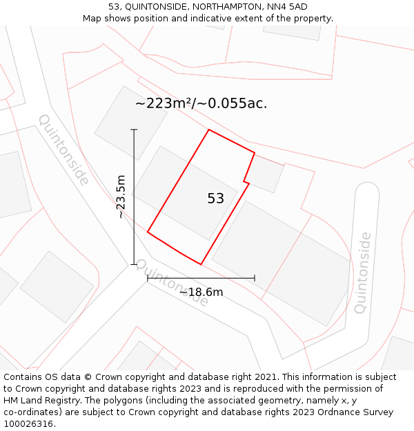 53, QUINTONSIDE, NORTHAMPTON, NN4 5AD: Plot and title map