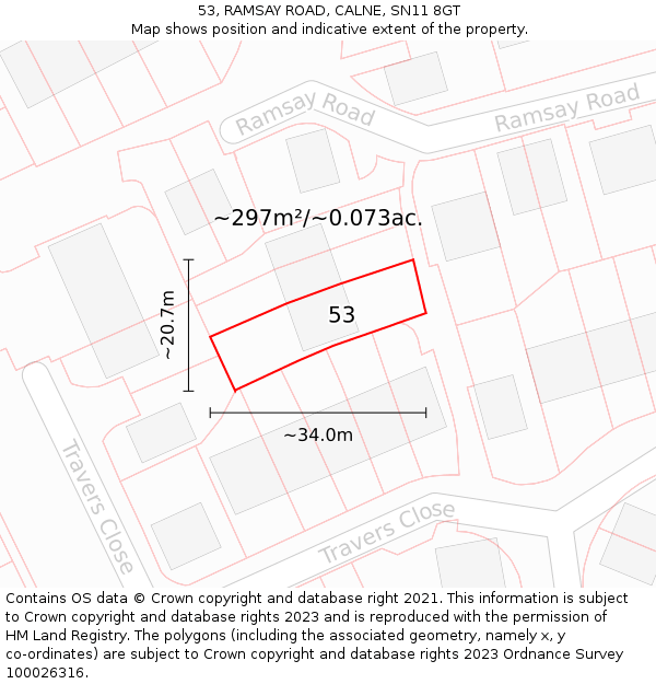 53, RAMSAY ROAD, CALNE, SN11 8GT: Plot and title map