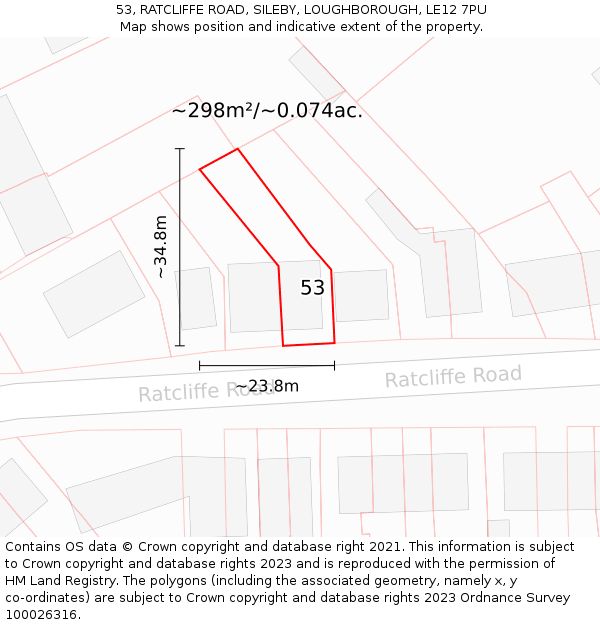 53, RATCLIFFE ROAD, SILEBY, LOUGHBOROUGH, LE12 7PU: Plot and title map