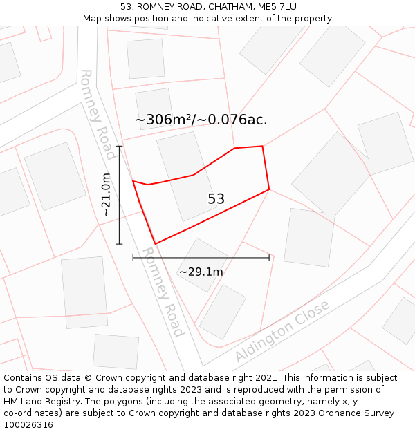 53, ROMNEY ROAD, CHATHAM, ME5 7LU: Plot and title map