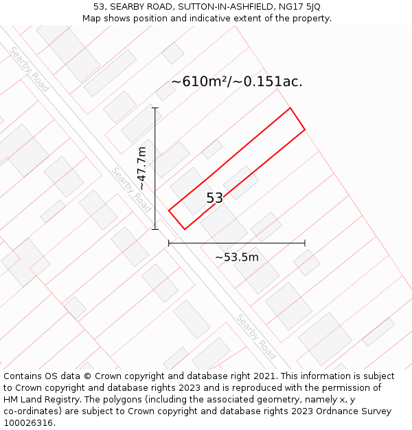 53, SEARBY ROAD, SUTTON-IN-ASHFIELD, NG17 5JQ: Plot and title map