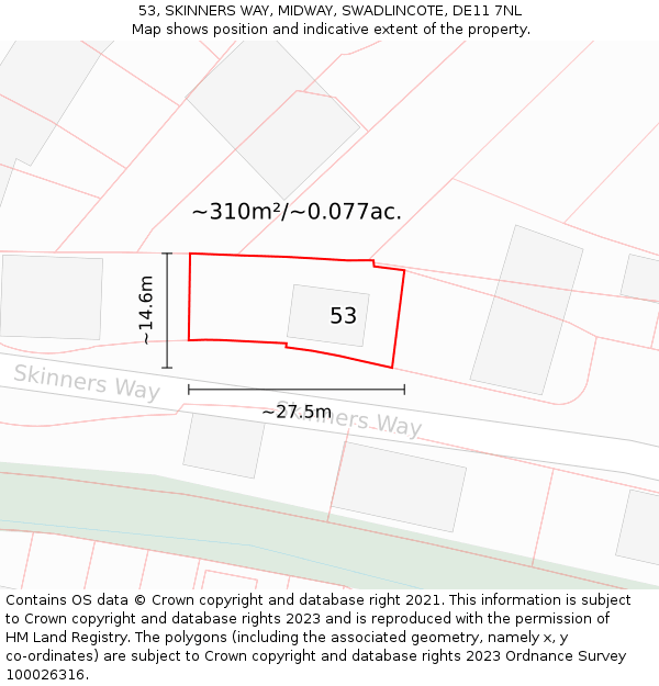 53, SKINNERS WAY, MIDWAY, SWADLINCOTE, DE11 7NL: Plot and title map