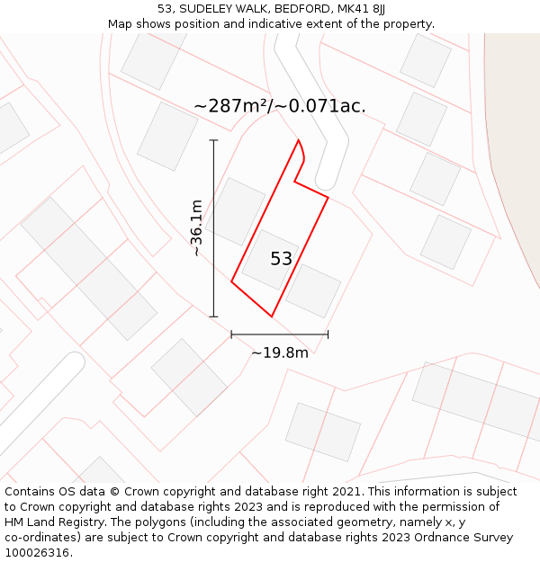 53, SUDELEY WALK, BEDFORD, MK41 8JJ: Plot and title map