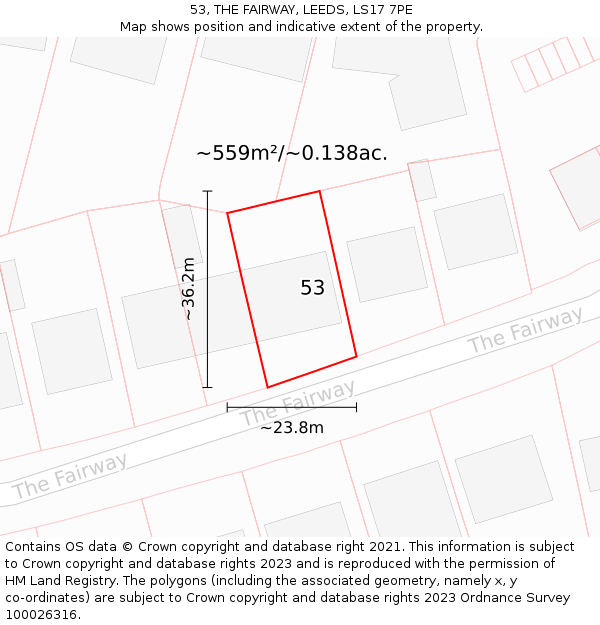 53, THE FAIRWAY, LEEDS, LS17 7PE: Plot and title map