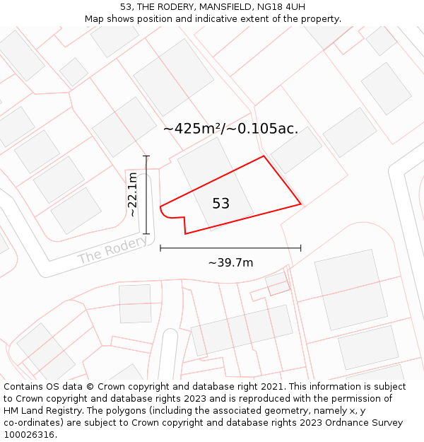 53, THE RODERY, MANSFIELD, NG18 4UH: Plot and title map