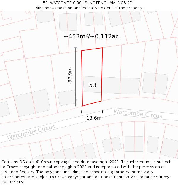 53, WATCOMBE CIRCUS, NOTTINGHAM, NG5 2DU: Plot and title map