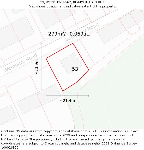 53, WEMBURY ROAD, PLYMOUTH, PL9 8HE: Plot and title map