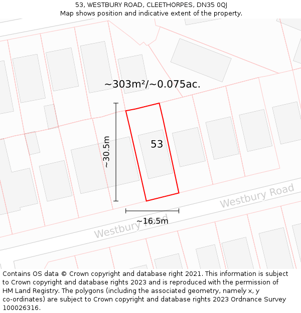 53, WESTBURY ROAD, CLEETHORPES, DN35 0QJ: Plot and title map