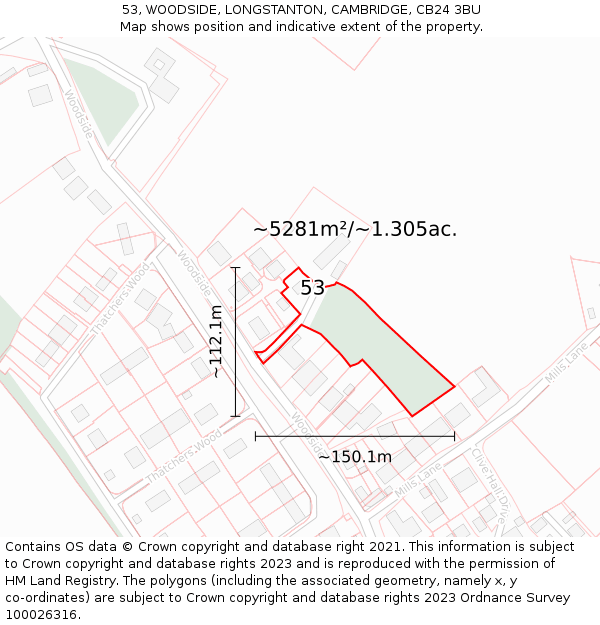 53, WOODSIDE, LONGSTANTON, CAMBRIDGE, CB24 3BU: Plot and title map