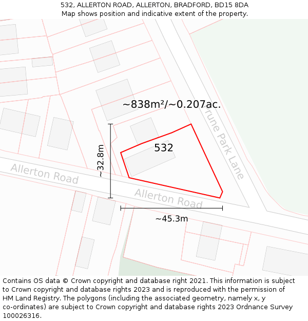 532, ALLERTON ROAD, ALLERTON, BRADFORD, BD15 8DA: Plot and title map