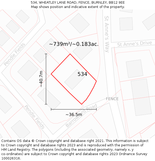 534, WHEATLEY LANE ROAD, FENCE, BURNLEY, BB12 9EE: Plot and title map