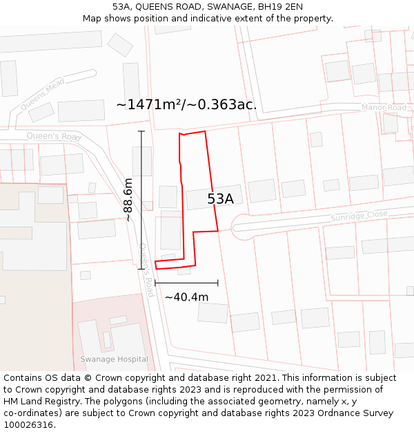 53A, QUEENS ROAD, SWANAGE, BH19 2EN: Plot and title map